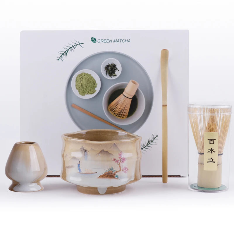 Zestaw do herbaty Matcha 4-częściowy z bambusowym trzepaczem i ceramiczną miseczką – idealny zestaw herbat na prezent 7