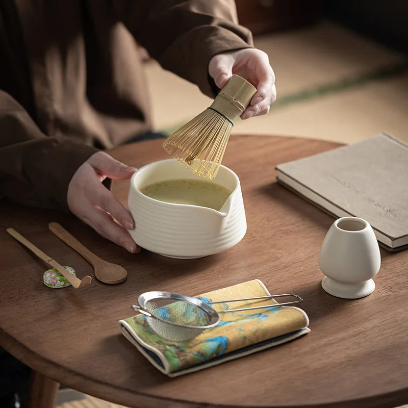 Zestaw do herbaty matcha 8-elementowy z ceramiki - Akcesoria do parzenia herbaty na prezent, tradycyjna ceremonia 2