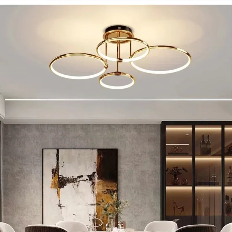 Złoty Żyrandol LED do Salonów – Nowoczesny Geometryczny Design z Przytulnym Światłem [żyrandol do salonu] 8