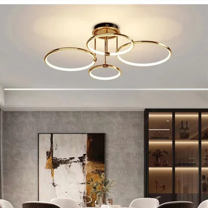 Złoty Żyrandol LED do Salonów – Nowoczesny Geometryczny Design z Przytulnym Światłem [żyrandol do salonu] 8