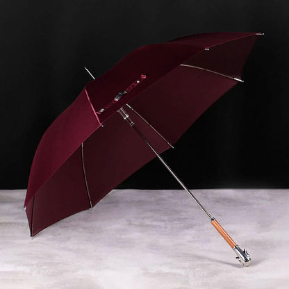 Bordowy elegancki parasol laska z rączką głowa psa