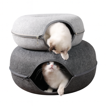 Tunel dla Kota 2 w 1 – Łóżko i Tunel do Zabawy z Kratzfest Materiałem, Wymiary S: 50x25 cm, L: 60x27 cm