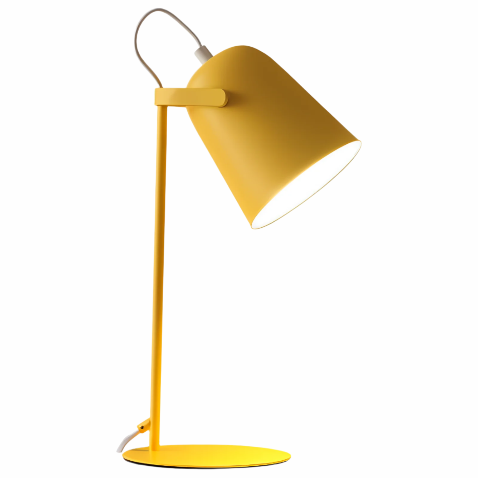 Elegancka żółta lampa stołowa LED, idealna do biurka i stolika nocnego, zapewniająca subtelne światło.