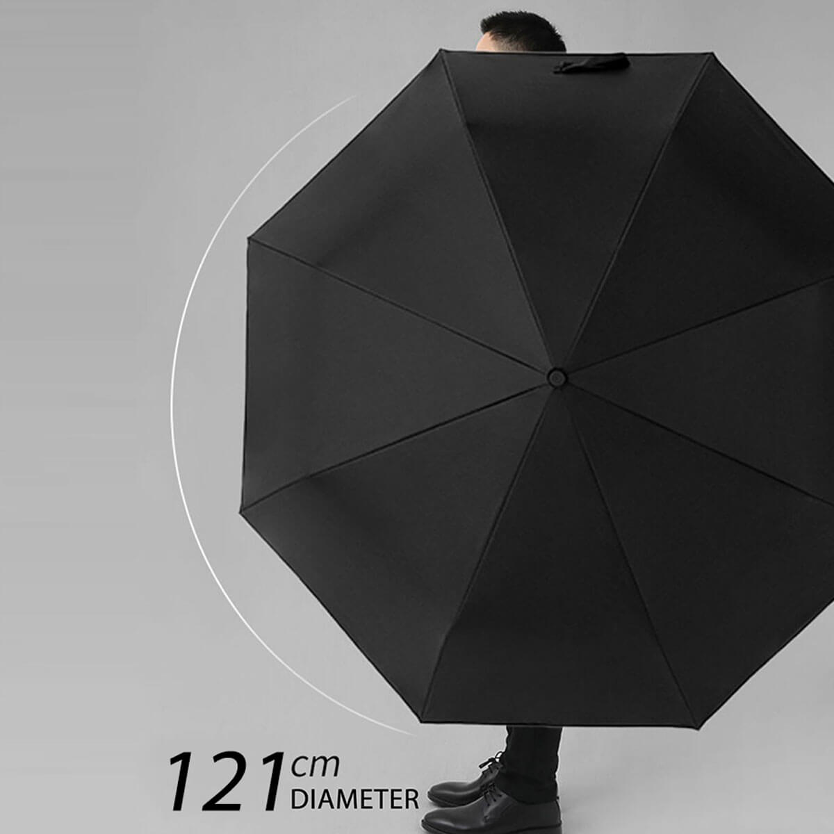 W pełni otwarty duży parasol składany – widok solidnej konstrukcji ramy