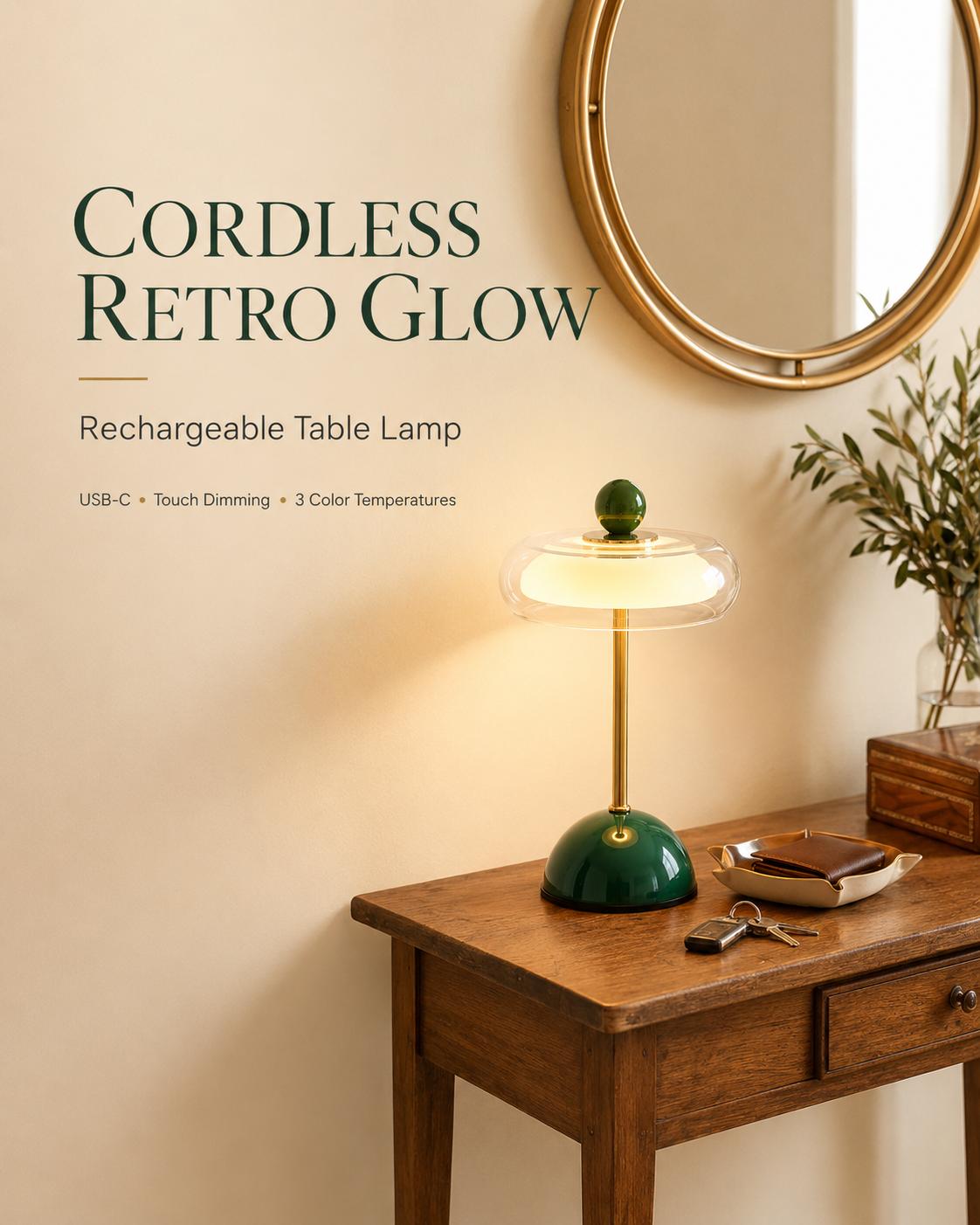 Żółta szklana lampka stołowa retro – mid-century design