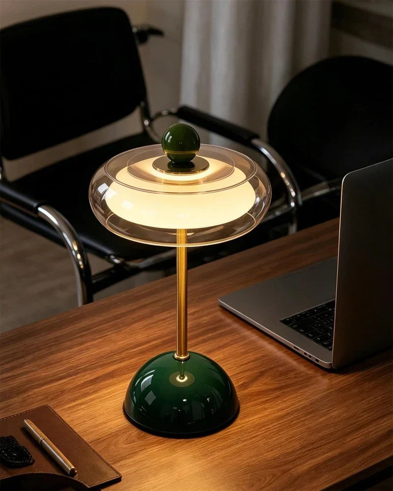 Szklana lampka stołowa retro z płynną regulacją jasności i ładowaniem USB-C