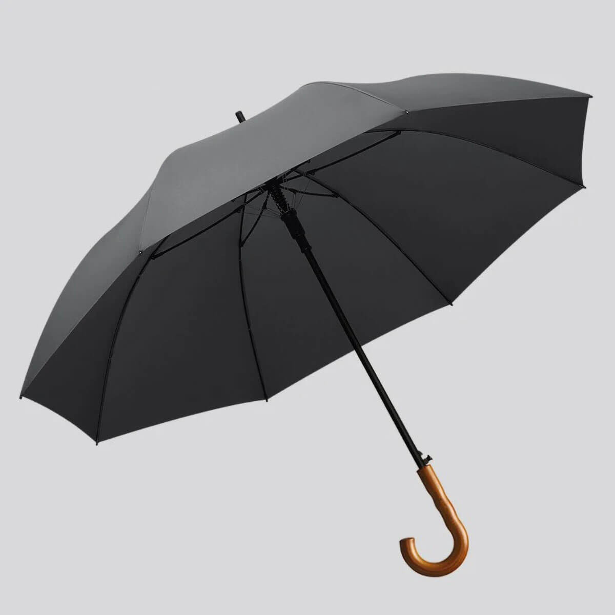 Parasol czarny z rączką drewnianą – elegancki i praktyczny