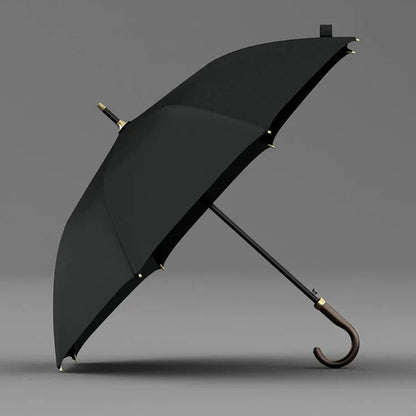 Długi parasol ze skórzaną rączką w kolorze czarnym