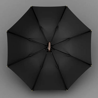 Klasyczny parasol długi czarny ze skórzaną rączką