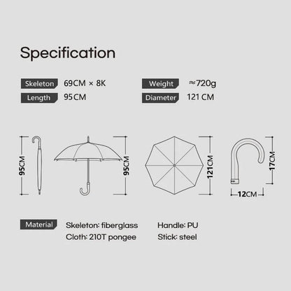 Długi parasol z szeroką czaszą 121 cm chroniący przed deszczem