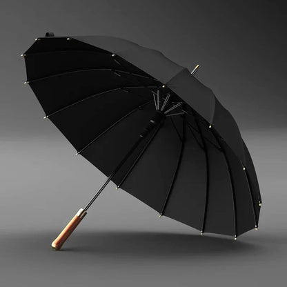 Czarny parasol biznesowy z drewnianą rączką