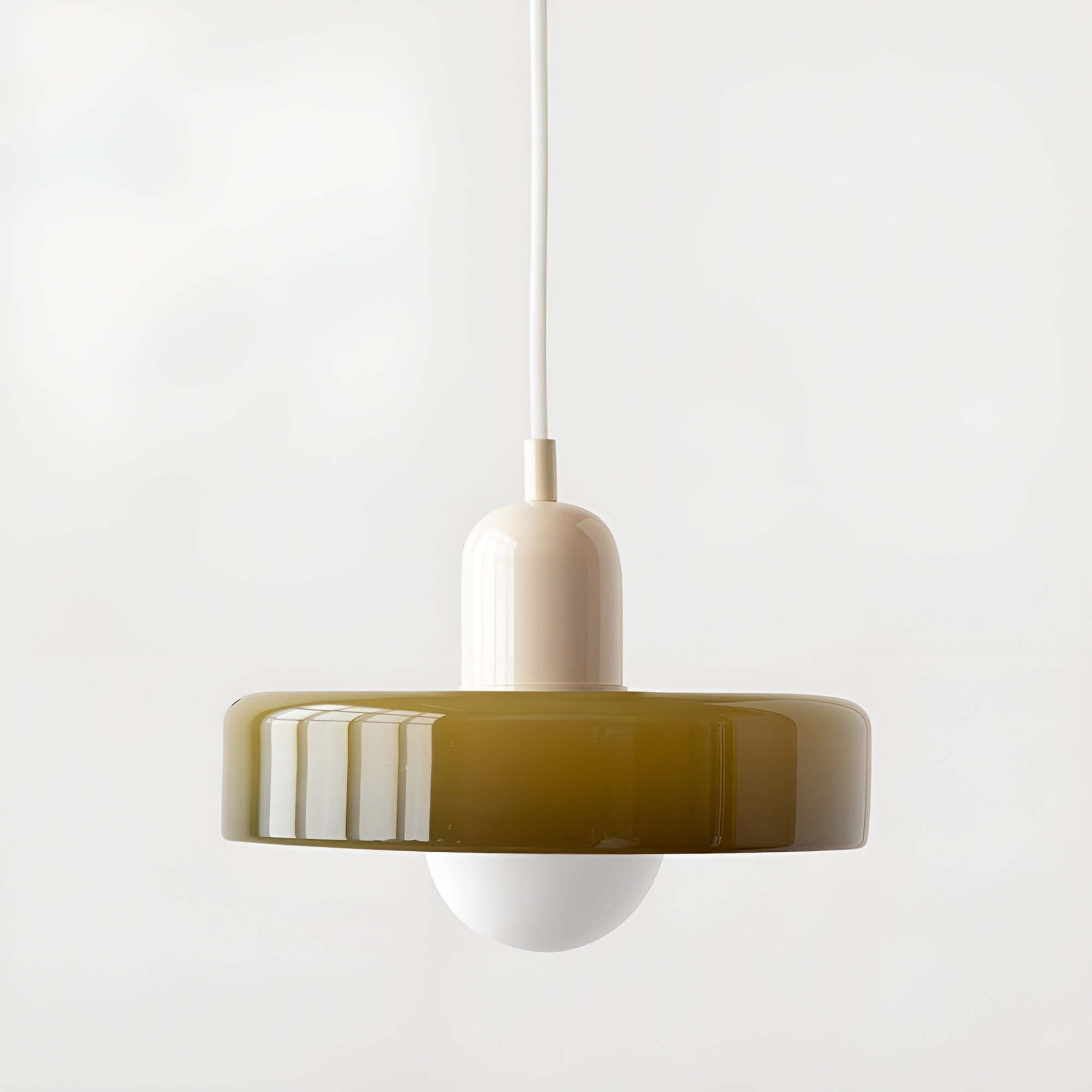 Szklana lampa wisząca Bauhaus w stylu minimalistycznym, zielono-biała, nowoczesny design.